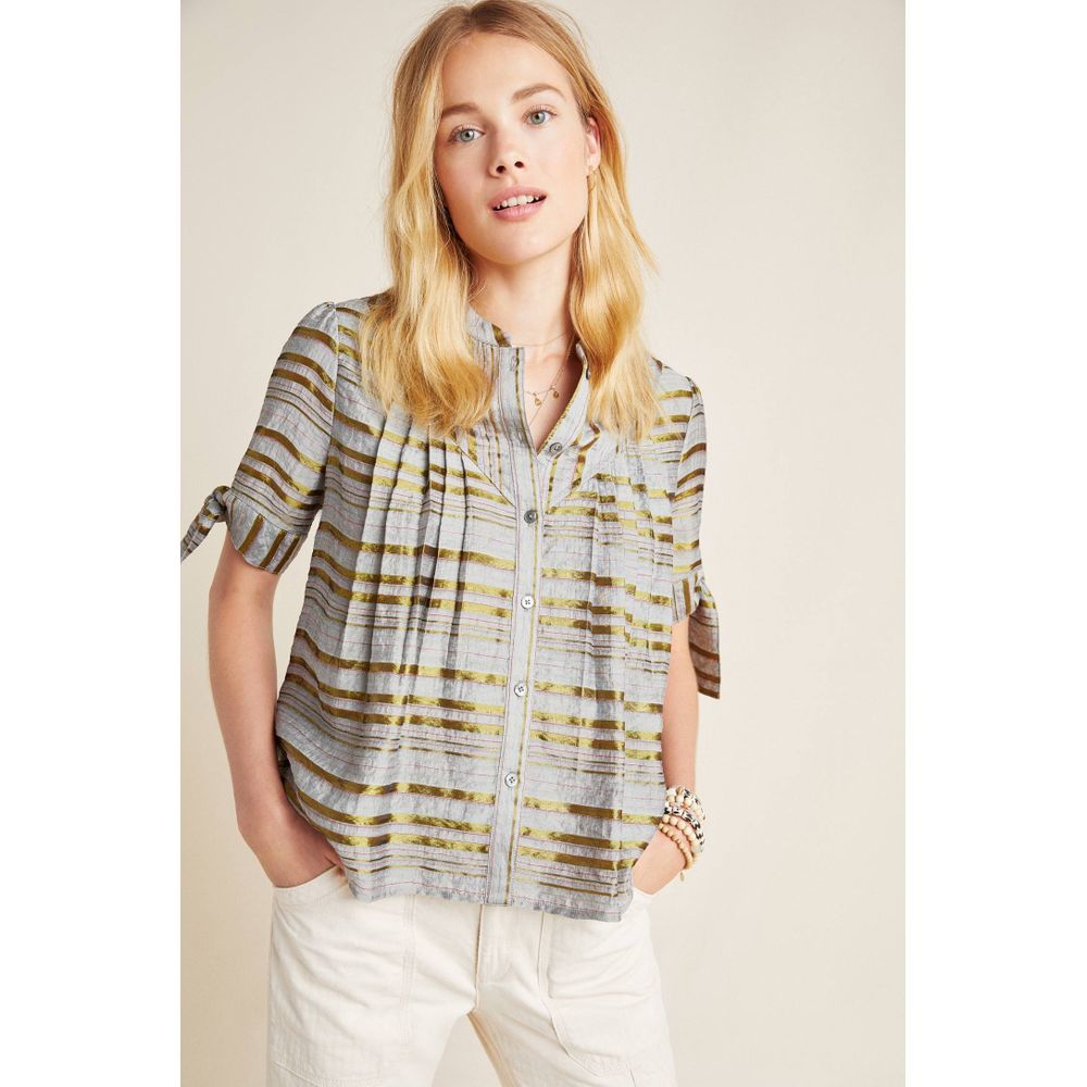 New Anthropologie Bita Metallic Buttondown